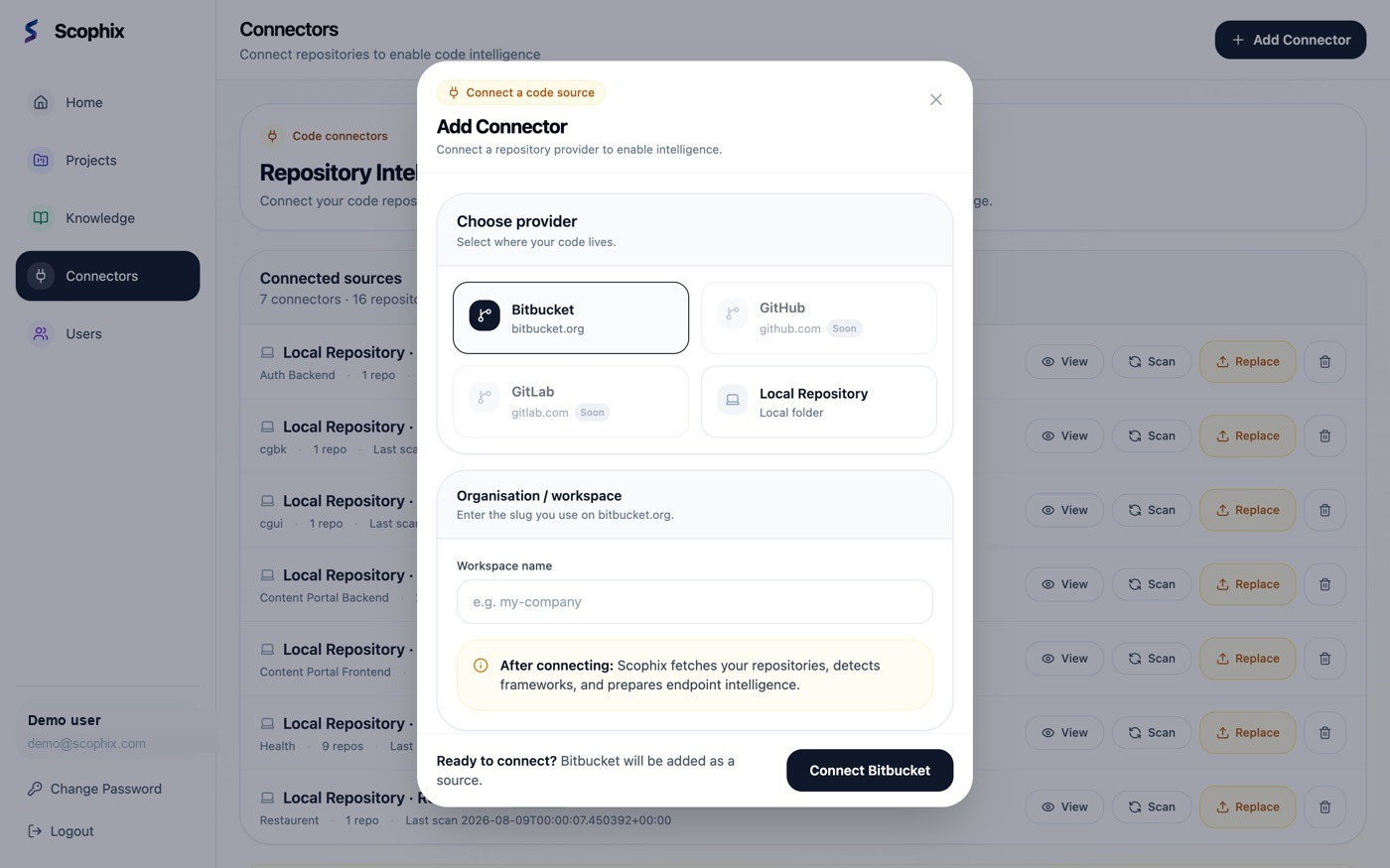 Scophix connector flow for linking a repository