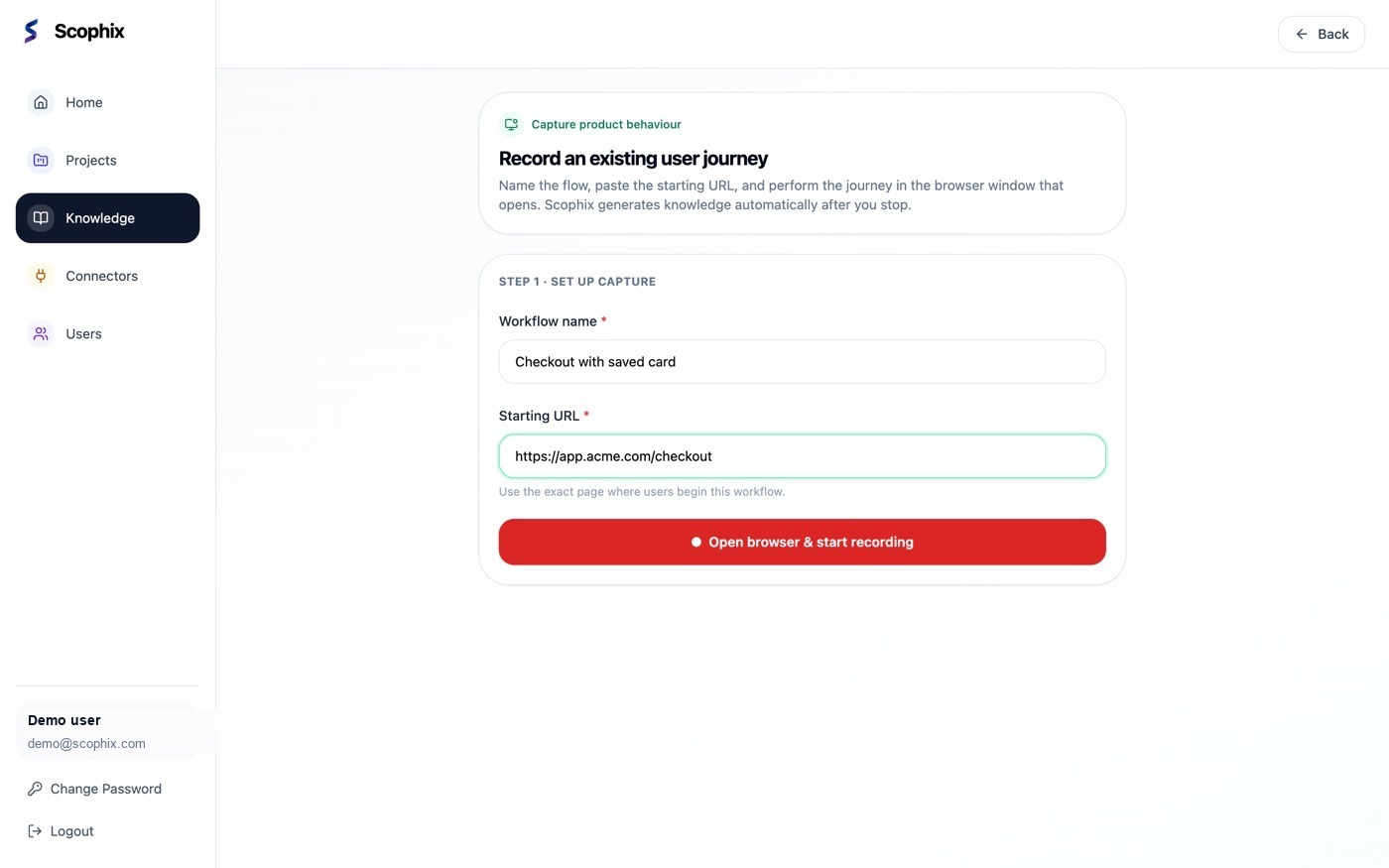 Scophix workflow capture setup for an existing journey