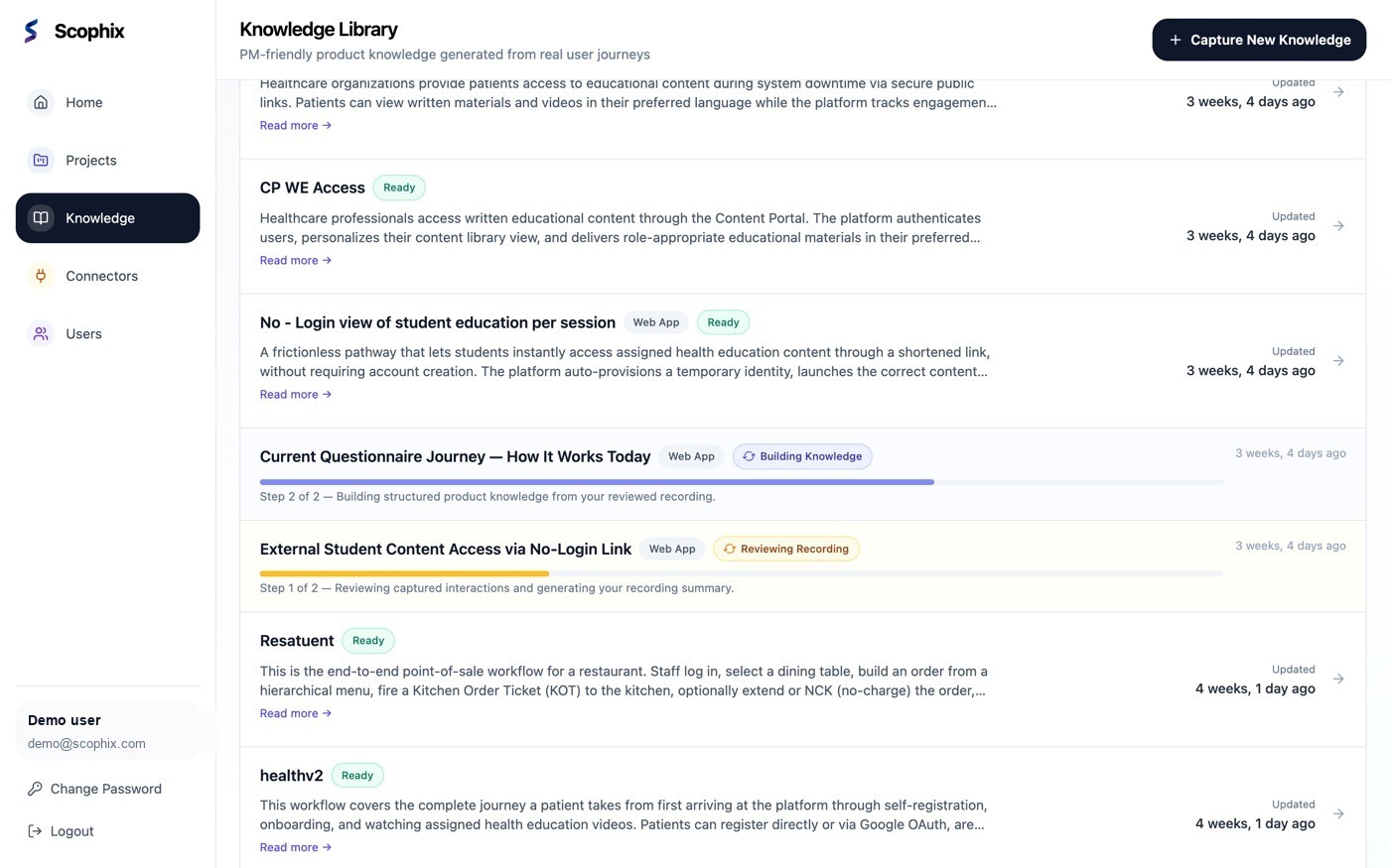 Scophix knowledge library with journeys ready for review